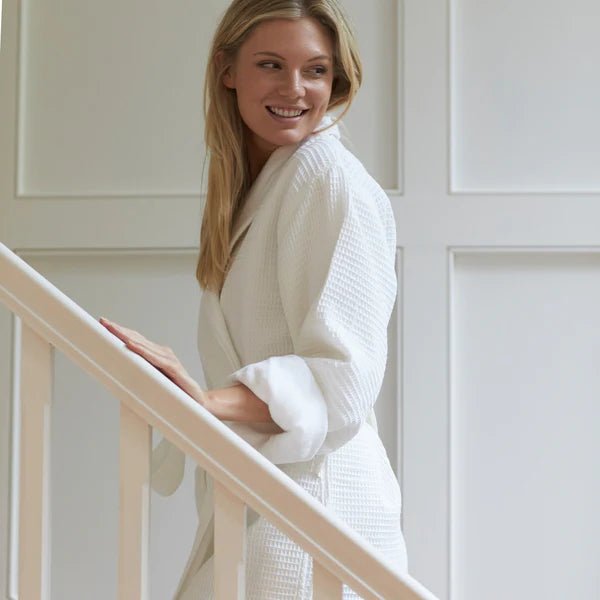 100% Cotton Terry Spa Robe, White Waffle Bathrobe with Belt