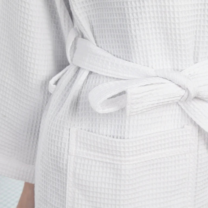 100% Cotton Terry Spa Robe, White Waffle Bathrobe with Belt