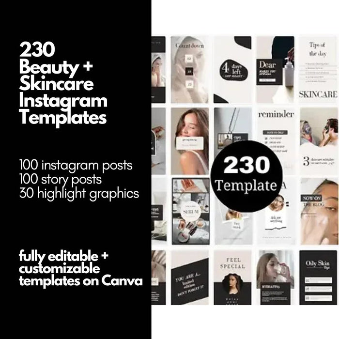 230 Beauty + Skincare Instagram Marketing Templates - Digital Download