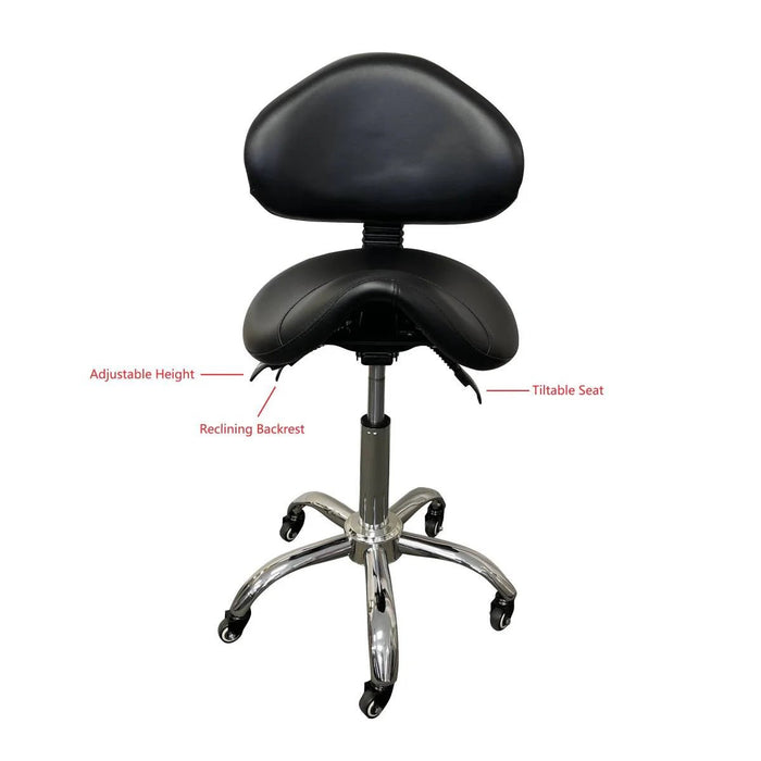 Medical Spa Rolling Stool, Adjustable Height Saddle Stool with Backrest D - 9949