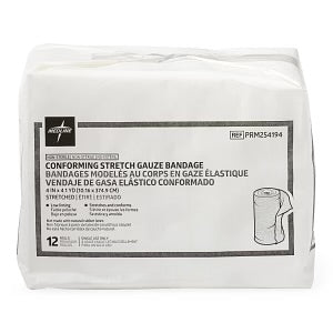 Medline Non Sterile Conforming Stretch Gauze Bandages, 4" x 4.1 yd