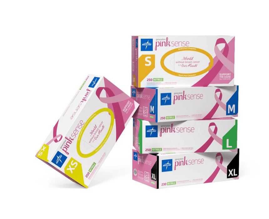 Medline Pink Sense Nitrile Gloves Powder - Free Box/250