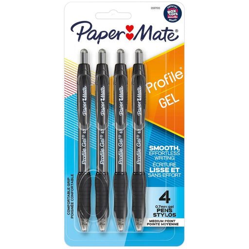 Paper Mate Gel Pen, Profile Retractable Pen, Medium Point (0.7 mm), Black, 4 Count