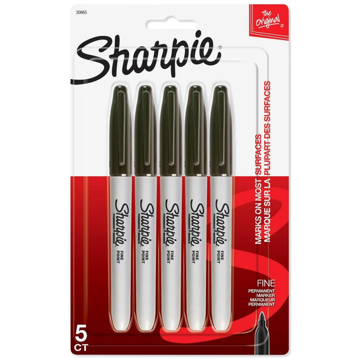 Sharpie Fine Point Permanent Markers, Black, Pack of 5