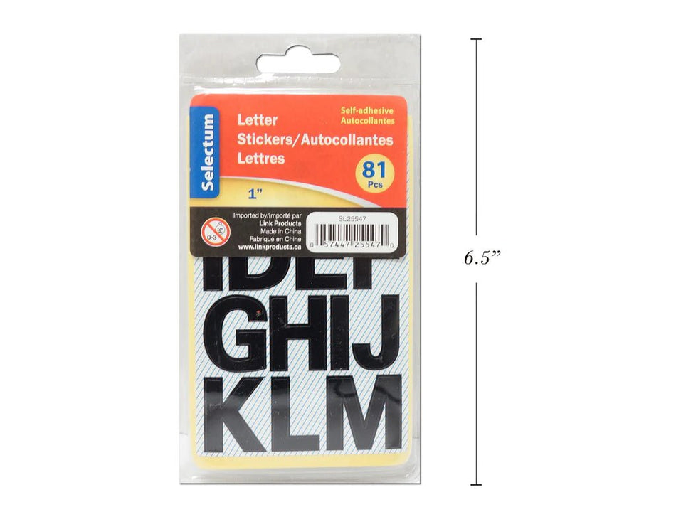1” Black Letter Stickers, 81 pieces