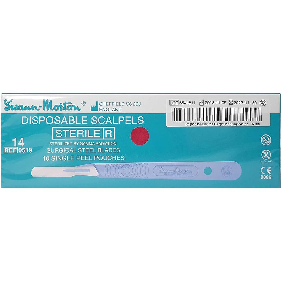 #14 Swann Morton Dermaplaning Disposable Scalpels - Stainless Steel, Sterile, Box of 10