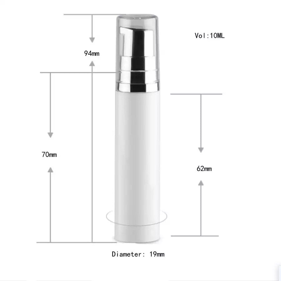 Airless Pump 10ml Bottle, Empty, White (6 pieces)