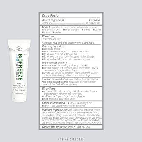 Biofreeze Professional Cryotherapy Pain Relieving Gel Topical, 4oz / 118ml