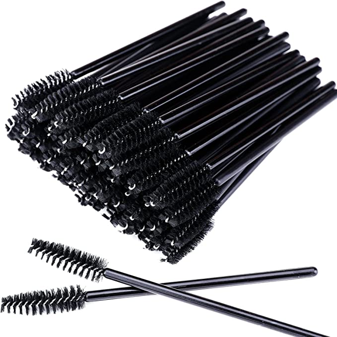 Disposable Mascara Wand Spoolie Lash Brushes, Black (50 pieces)