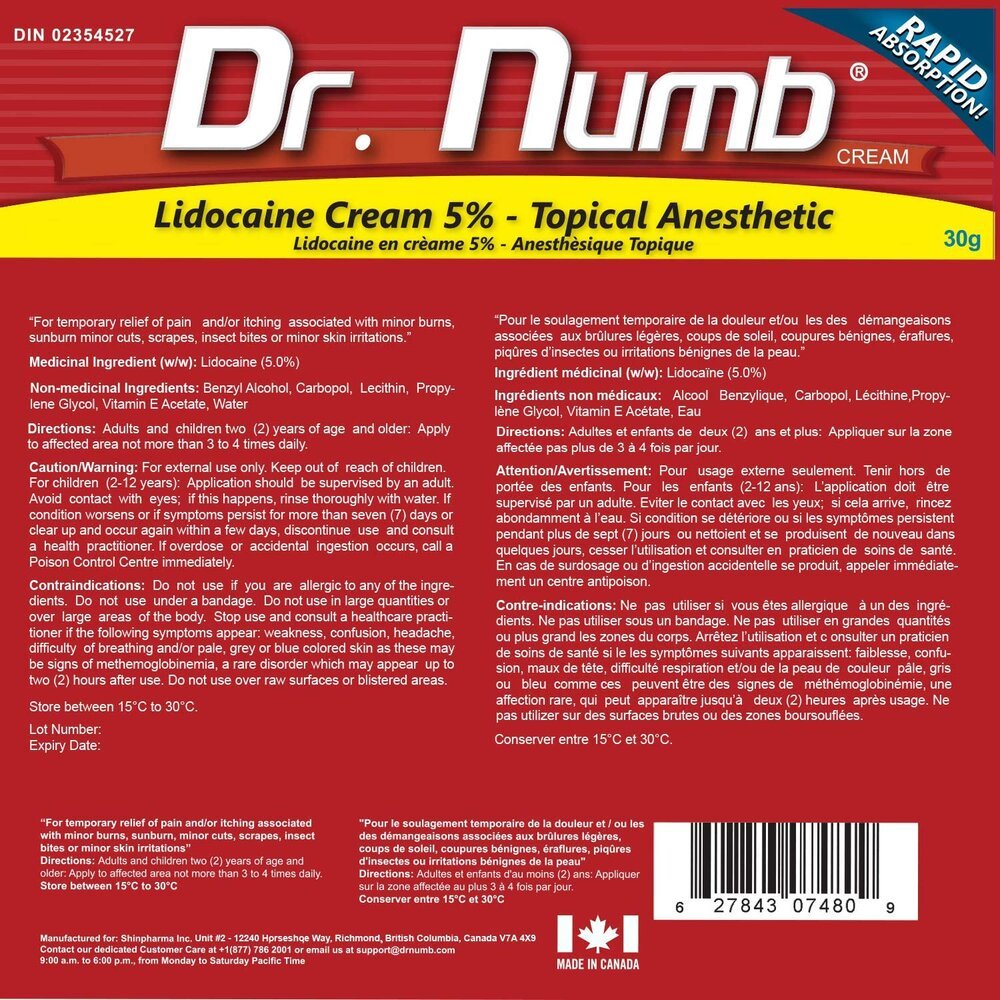 Dr Numb 5% Lidocaine Numbing Cream | Topical Numbing Cream for Laser, Microneedling + Tattoo Removal - Beauty Pro Canada