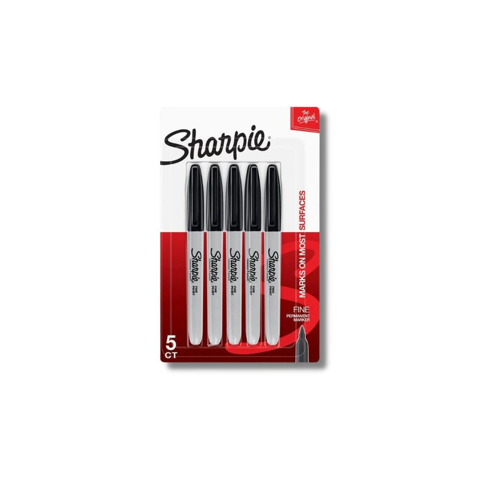 Sharpie Fine Point Permanent Markers, Black, Pack of 5