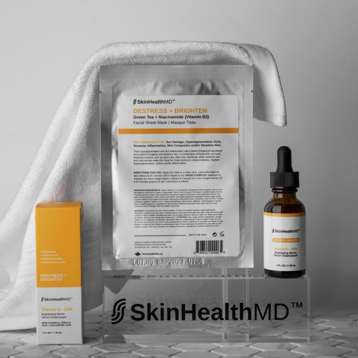 SkinHealthMD Destress + Brighten Facial Sheet Mask | Green Tea + Niacinamide (Vitamin B3)