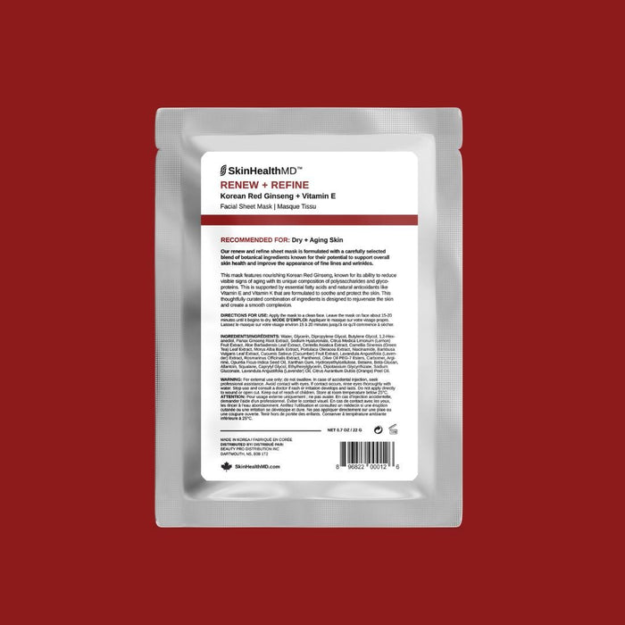 SkinHealthMD Renew + Refine Facial Sheet Mask | Korean Red Ginseng + Vitamin E