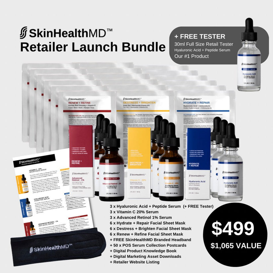 SkinHealthMD Retailer Launch Bundle, 6 Top SKU's, Tester + Promo Material - Value of $1,065