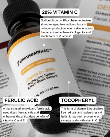 SkinHealthMD Vitamin C 20% Brightening Serum | Destress + Brighten Series (1 oz/30ml)