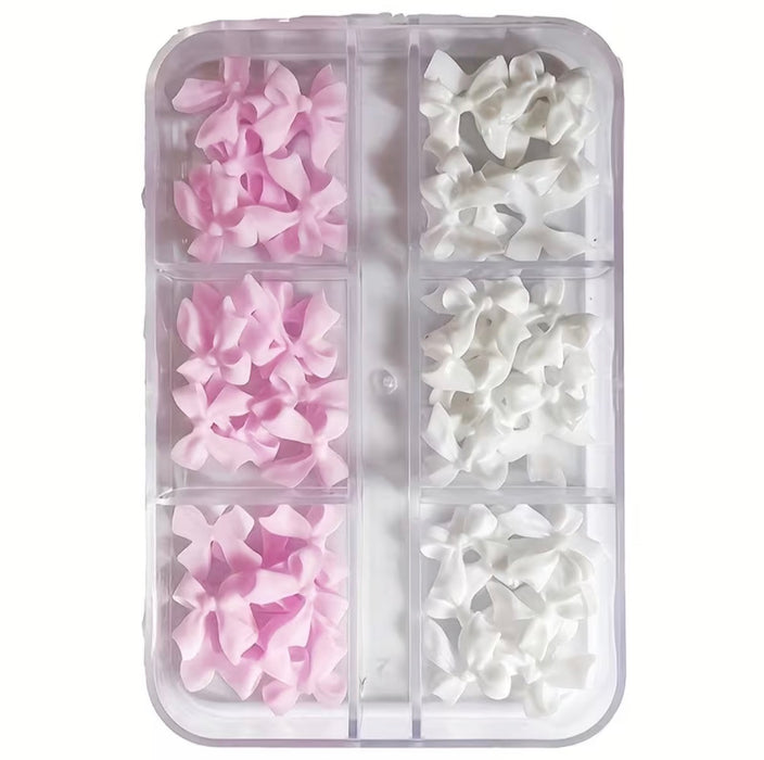 White + Pink Bows Nail Charms 3D Resin Nail Art Gems, 30pcs
