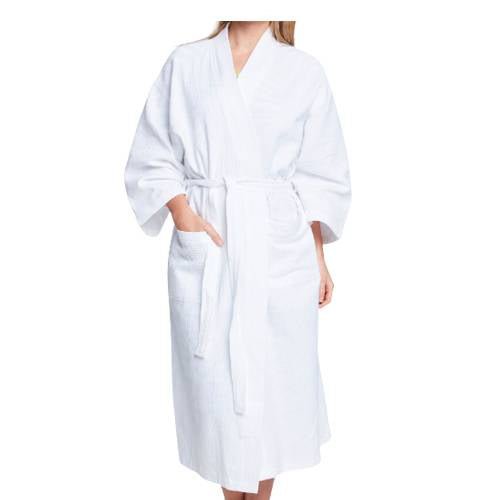 100% Cotton Terry Spa Robe, White Waffle Bathrobe with Belt
