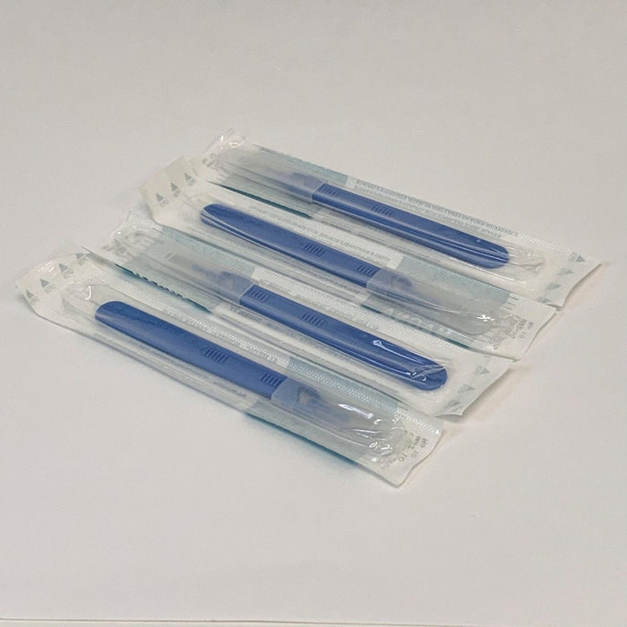 15 Disposable Sterile Scalpels, Premium Blade + Handle, Box of 10
