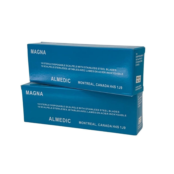 15 Disposable Sterile Scalpels, Premium Blade + Handle, Box of 10