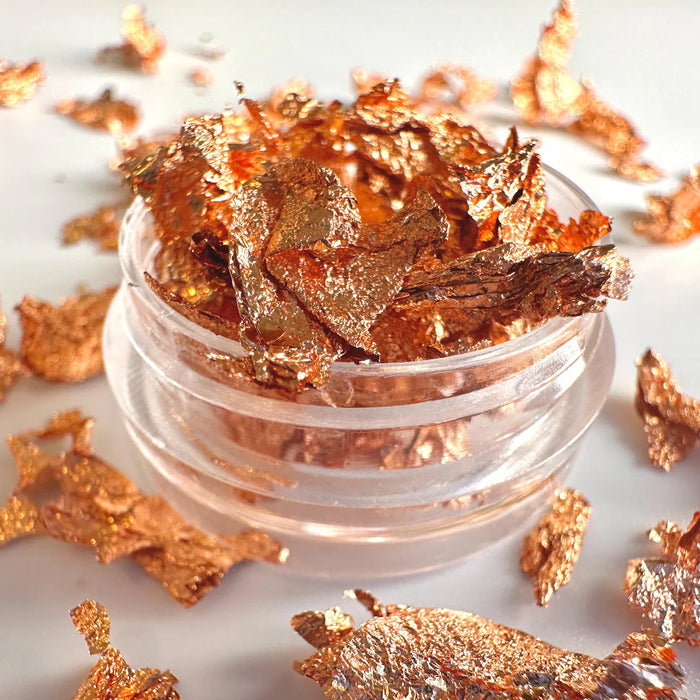 Nail Art Foil Rose Gold Flakes, Metallic Rose Gold Leaf Nail Decorations