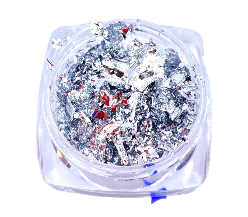 Nail Art Foil Sliver Flakes, Metallic Silver Leaf Nail Decorations