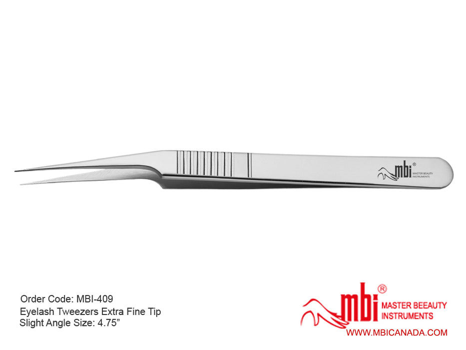 Eyelash Tweezers Extra Fine Tip Slight Angle 4.5”, MBI-409