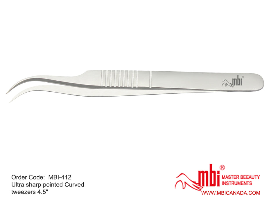Ultra Sharp Pointed Curved Tweezers Size 4.5", MBI-412