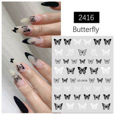 Nail Stickers, Black and White Butterflies