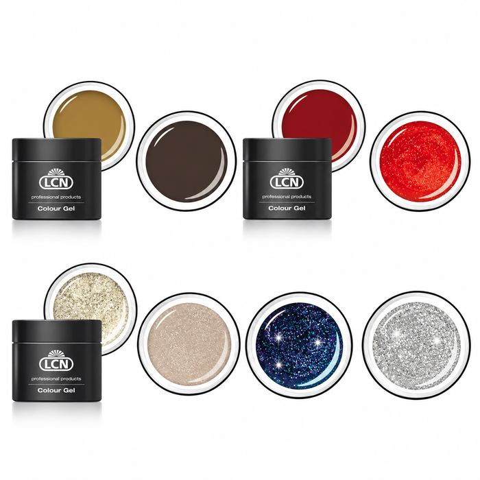 LCN Colour Gel Bundle Christmas Collection, 8 Festive Gold, Red + Glitter Shades