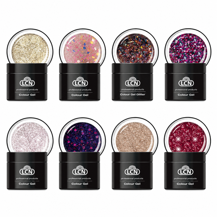 LCN Colour Gel Bundle Glitter Collection, 8 Professional Glitter Gel Shades
