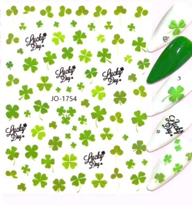 Nail Stickers, Green, Four Leaf Clover, St Patricks Day