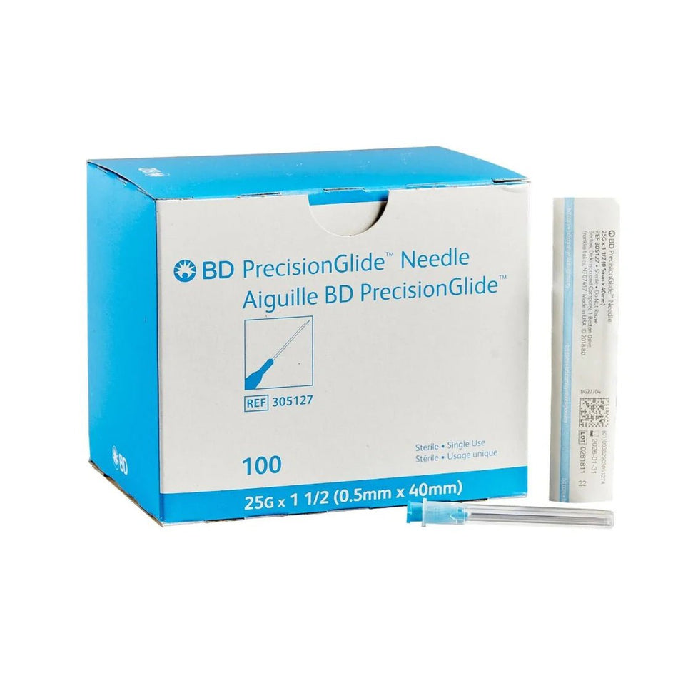 BD 305127 25G x 1.5" Needle Precision Glide, Disposable, Sterile, Box of 100