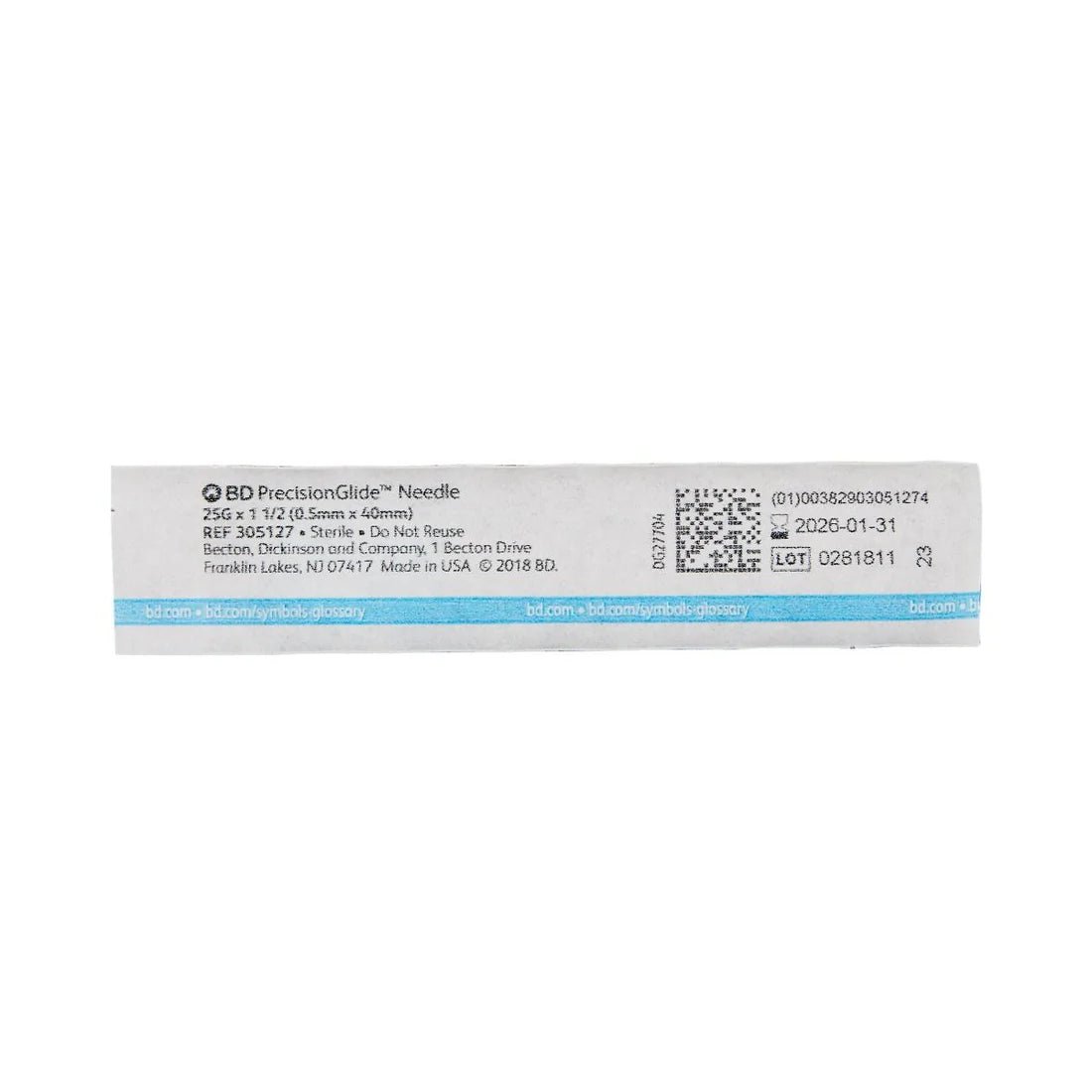 BD 305127 25G x 1.5" Needle Precision Glide, Disposable, Sterile, Box of 100