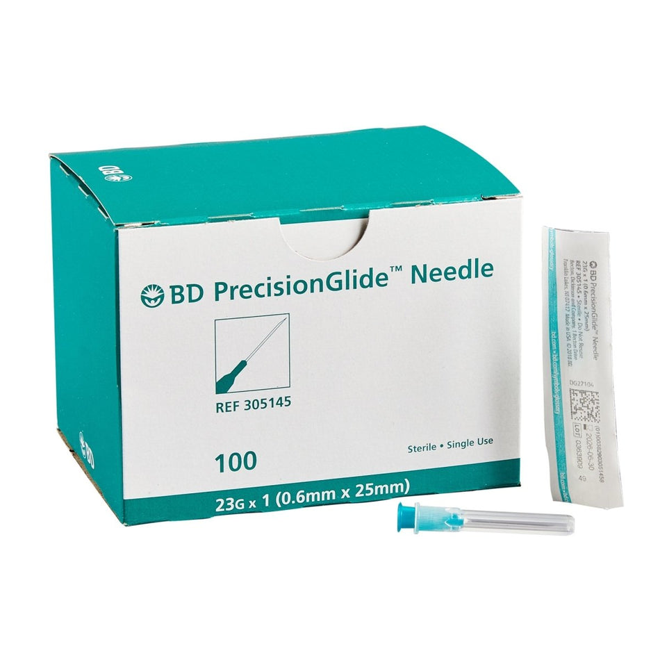 BD 305145 23G x 1" Needle Precision Glide, Disposable, Sterile, Box of 100