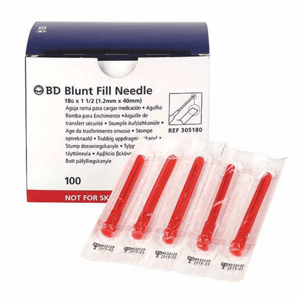BD 305180 18G x 1.5" Blunt Fill Needle, Disposable, Sterile, Box of 100