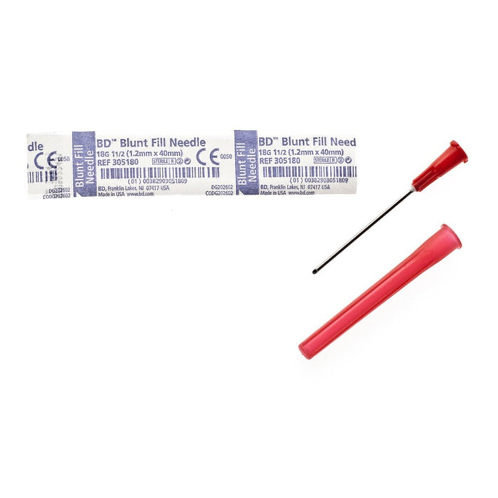 BD 305180 18G x 1.5" Blunt Fill Needle, Disposable, Sterile, Box of 100