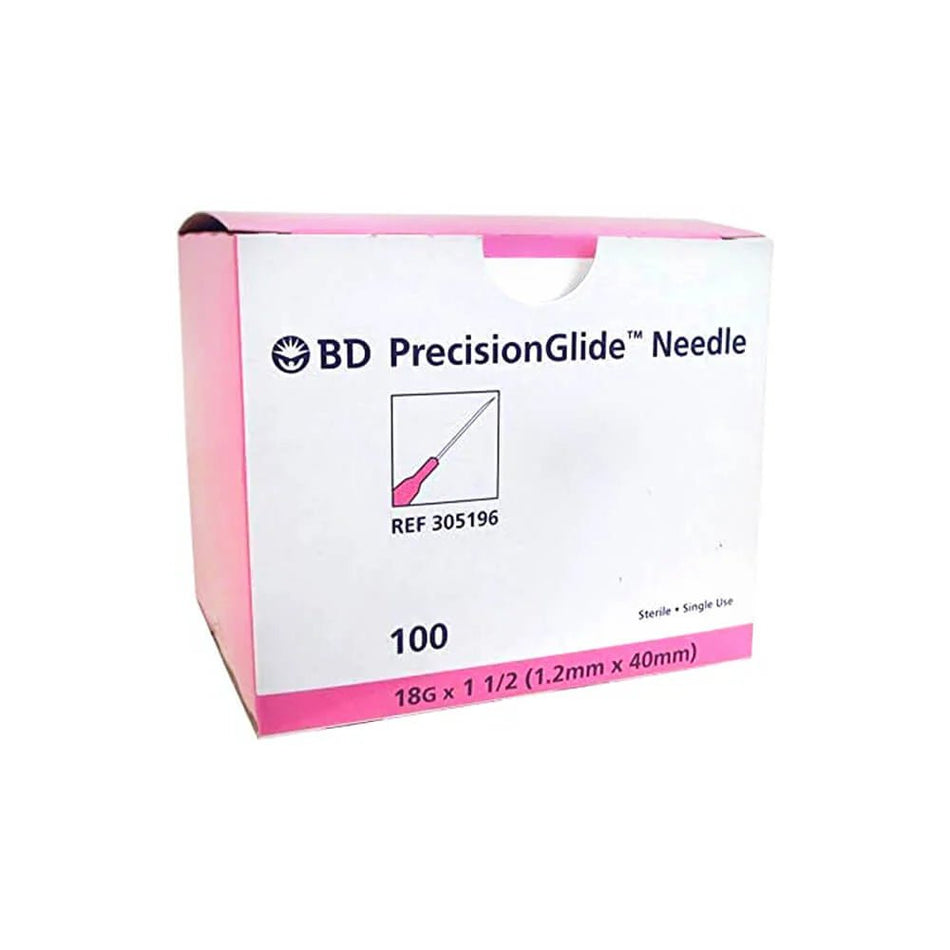 BD 305196 18G x 1.5" Needle Precision Glide, Disposable, Sterile, Box of 100