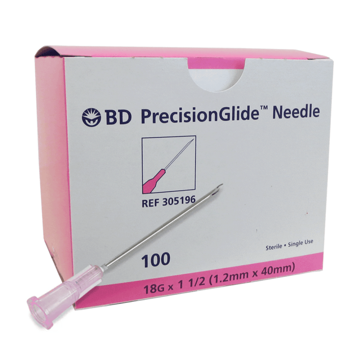 BD 305196 18G x 1.5" Needle Precision Glide, Disposable, Sterile, Box of 100