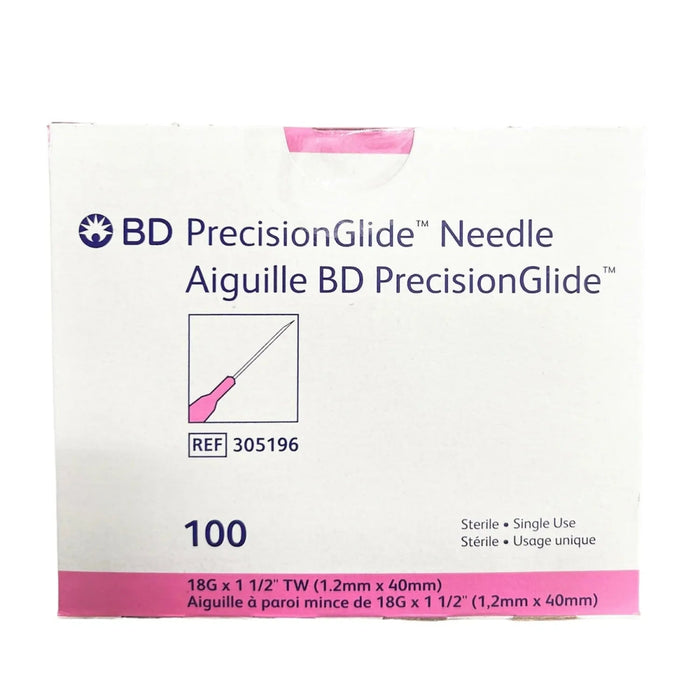 BD 305196 18G x 1.5" Needle Precision Glide, Disposable, Sterile, Box of 100
