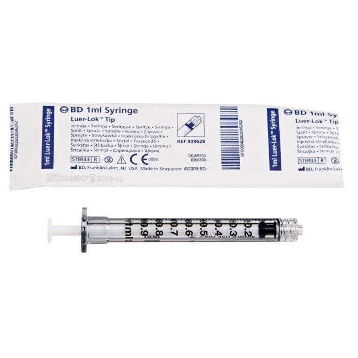 BD 309628 1 ml Luer Lok Syringe, Disposable, Sterile, Case of 100