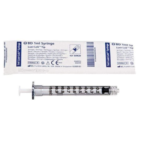 BD 309628 1 ml Luer Lok Syringe, Disposable, Sterile, Case of 100