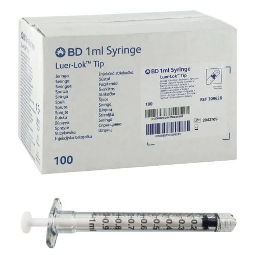 BD 309628 1 ml Luer Lok Syringe, Disposable, Sterile, Case of 100
