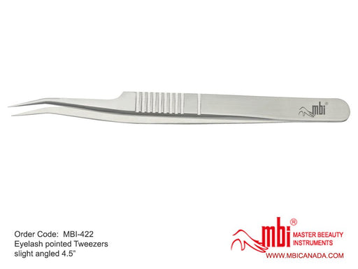 Eyelash Pointed Tweezers Slight Angled Size 4.5", MBI-422