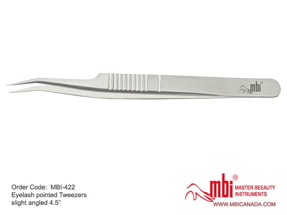 Eyelash Pointed Tweezers Slight Angled Size 4.5", MBI-422