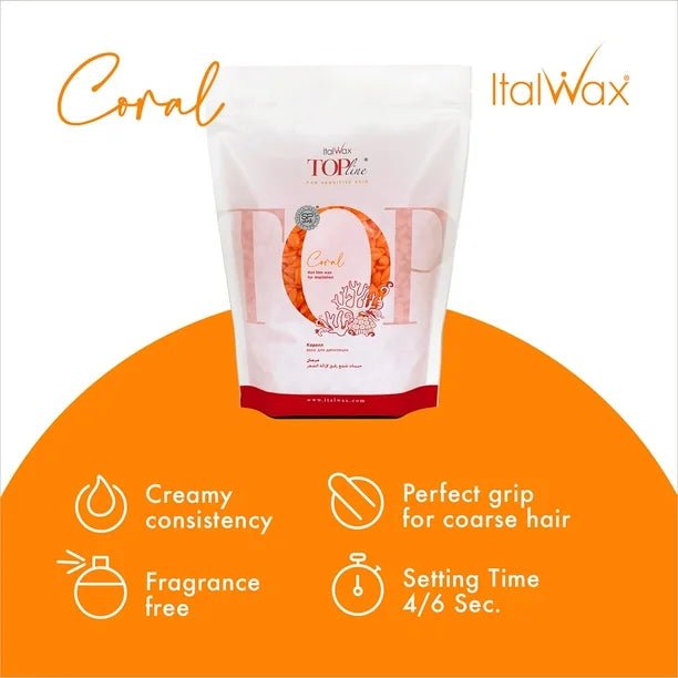 Italwax Top Line Coral Hot Film Hard Wax for Sensitive Skin (Unscented, Very Creamy, 10 - 12 Sec)