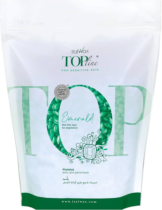 Italwax Top Line Emerald Hot Film Hard Wax for Sensitive Skin (Unscented, Semi-Transparent Gel, 6-8 Sec)