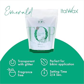 Italwax Top Line Emerald Hot Film Hard Wax for Sensitive Skin (Unscented, Semi-Transparent Gel, 6-8 Sec)