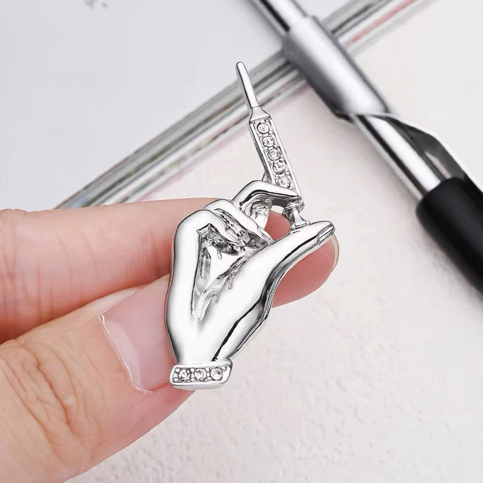 Lapel Pin - Cosmetic Injectors / Botox Nurse Hand with Needle Silver Pin