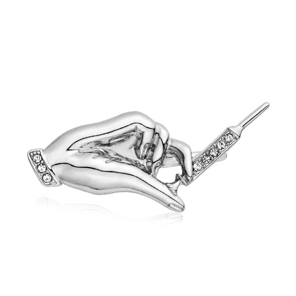 Lapel Pin - Cosmetic Injectors / Botox Nurse Hand with Needle Silver P ...