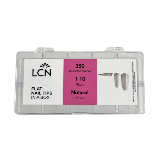 LCN Flat Nail Tips 100E, Coffin 250pcs Assorted Box